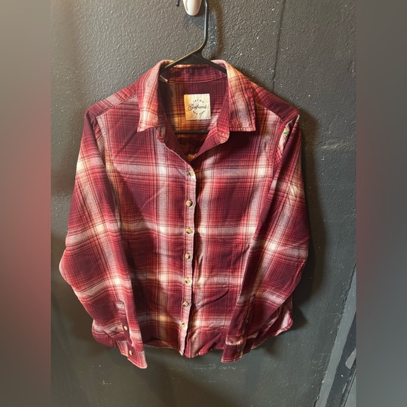 Jachs Girlfriend Maroon and White Casual Flannel Button Down Shirt - Picture 1 of 4